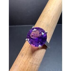 Vintage Samuel Aaron amethyst solitaire sterling silver ring size 7